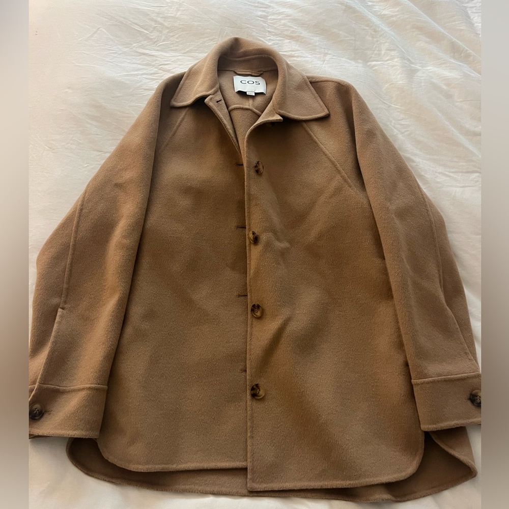 COS beige tan sweater jacket (shacket)